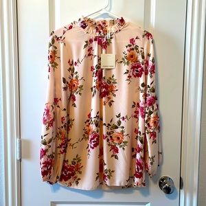 NWT- Gorgeous floral print high neck blouse - long sleeve - women’s large